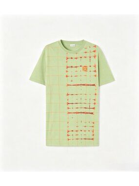 Pre-owned LOEWE Grid Tie-Dye Embroidered Anagram Logo Cotton Crewneck T-shirt Sa